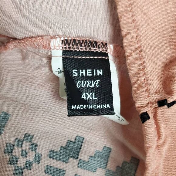 SHEIN Curve 4XL Peach Blouse Tribal Geometric Print Viscose Boho Tunic - Picture 4 of 6